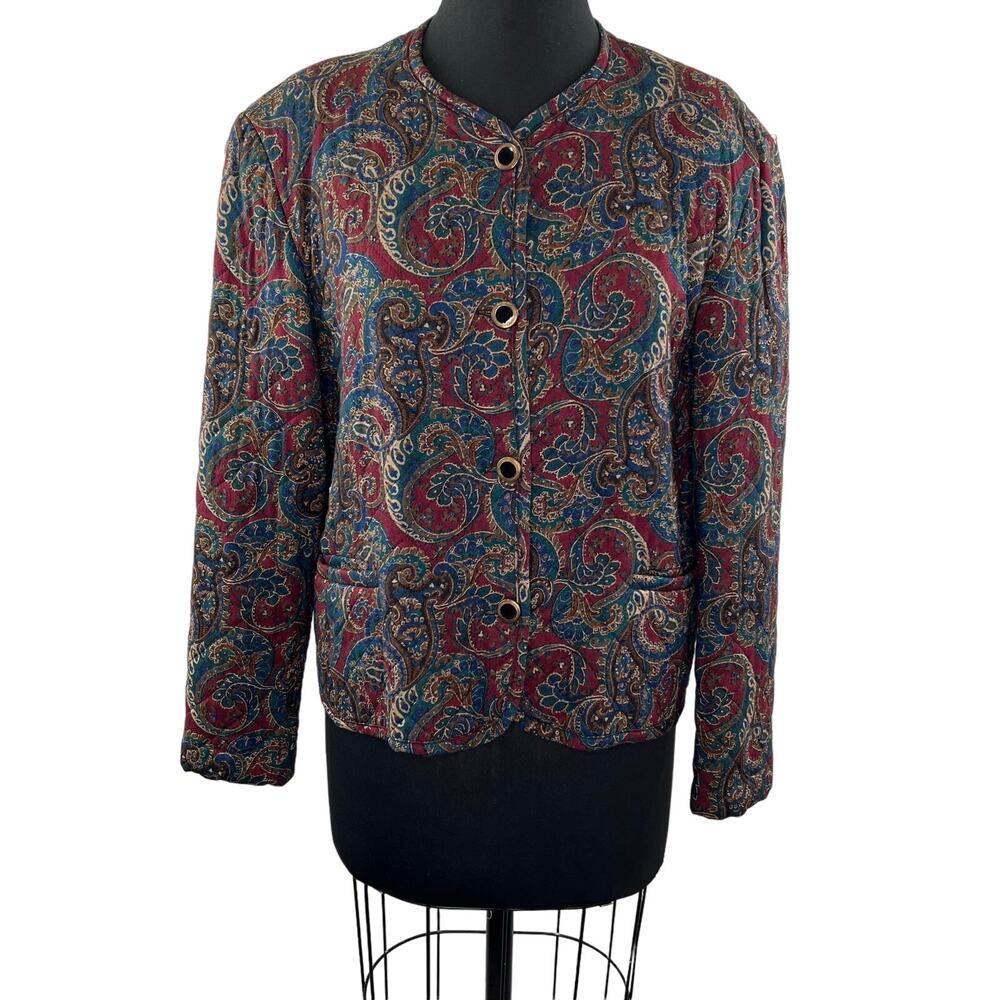 Vintage BARCLAY SQUARE Tapestry Paisley Print Quilted Button-Down Jacket 12